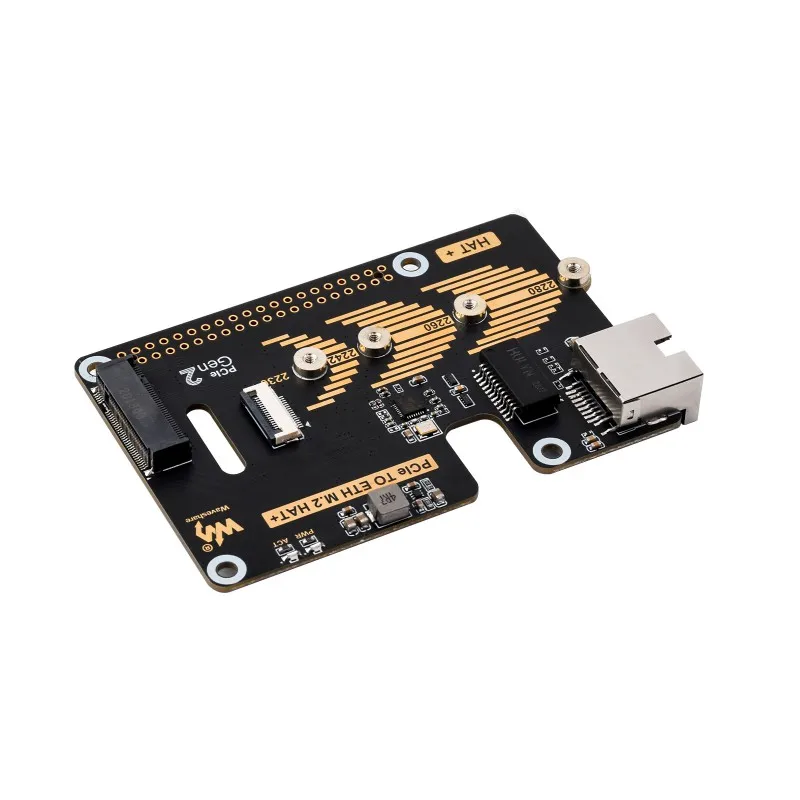 PCIe To ETH and M.2 Adapter for Raspberry Pi 5, Compatible with 2280/2260/2242/2230 size NVMe Protocol M.2 SSD, 5Gbps Data Rate