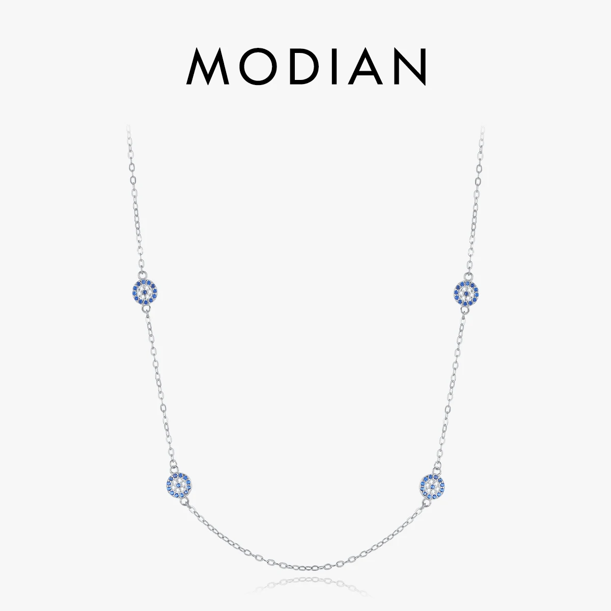 MODIAN 925 Sterling Silver Sparkling Simple Blue Eyes Pendant Necklace Trendy Link Chian For Women Anniversary Jewelry Gift