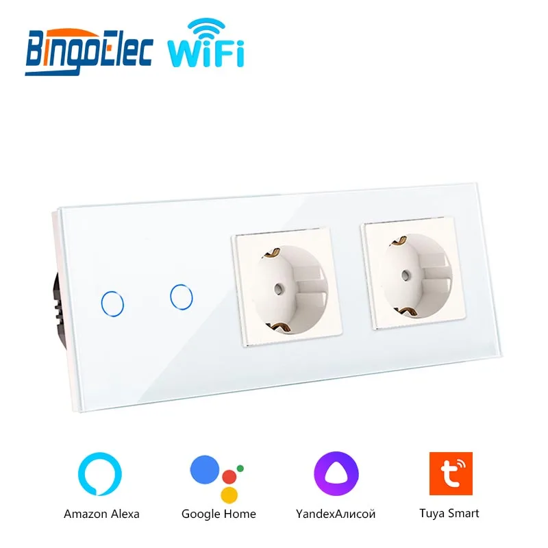 bingoelec wifi wall touch switch duplo normal ue sockets gang light switches funciona com alexa tuya google home gang gang 3gang 01