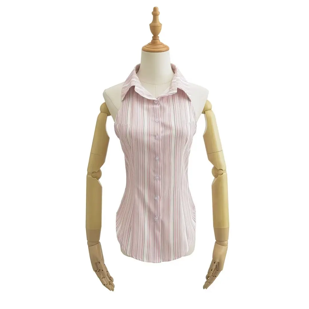 Vintage Striped Vest Back Tie Waisted Shirt Top Women Dopamine  Camisa