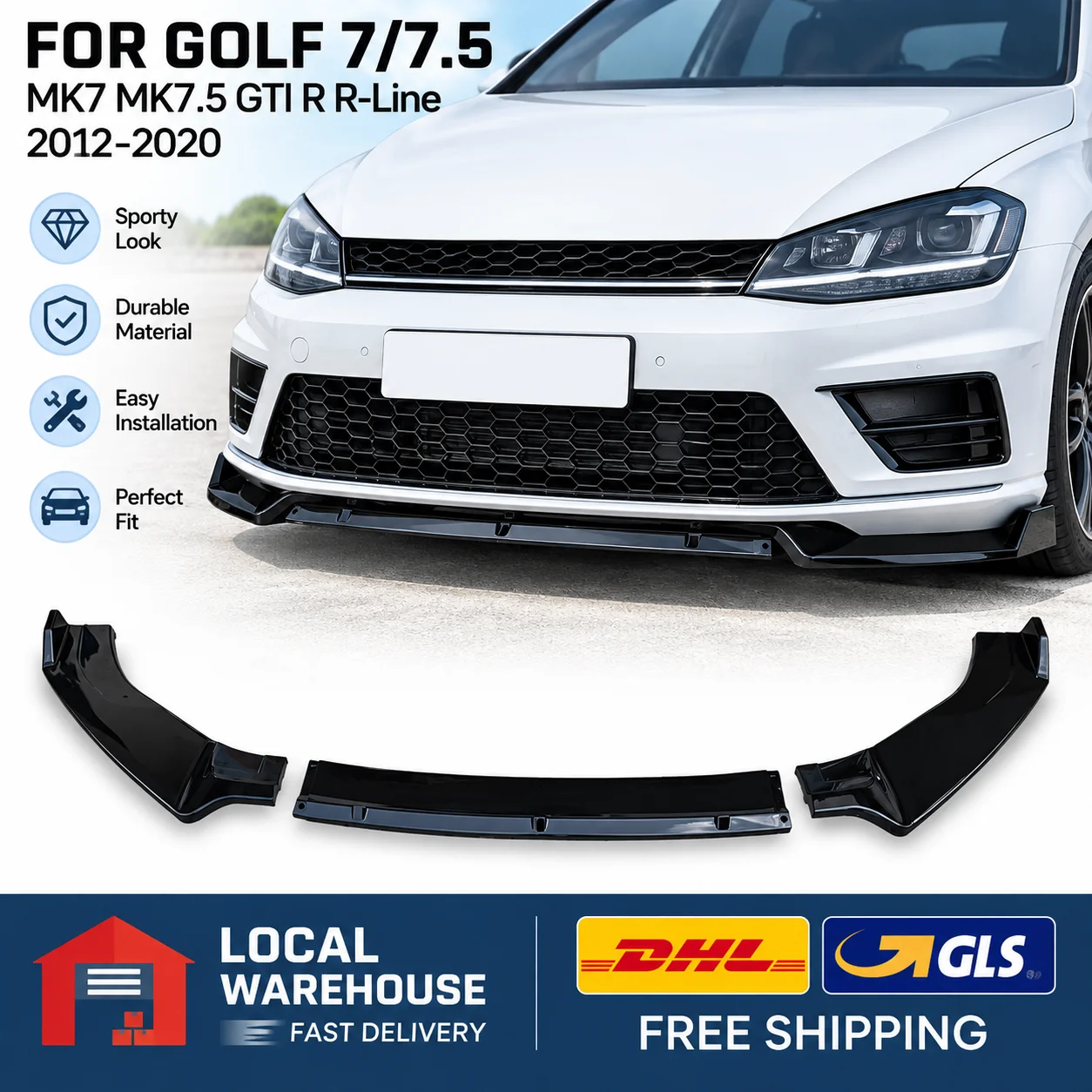 Image of Frontstoßstangen-Splitter-Lippen-Spoiler-Karosserie-Kit für VW Golf 7 7.5 MK7 MK7.5 GTI GTD R R-Line 2013-2020 Stoßstangen-Diffusor-Spoiler-Schutz