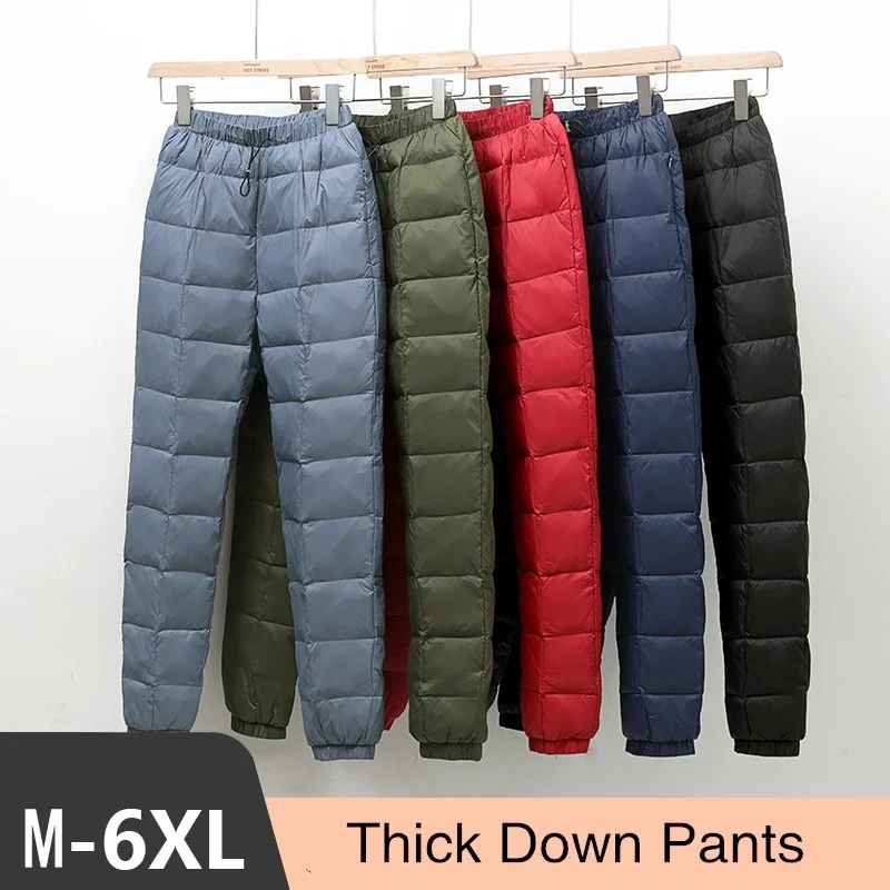 Plus Size 5XL 6XL Damskie męskie spodnie puchowe 2023 Nowe zimowe spodnie z wysoką talią 90% Biały puch kaczy Ciepłe proste kobiece spodnie codzienne
