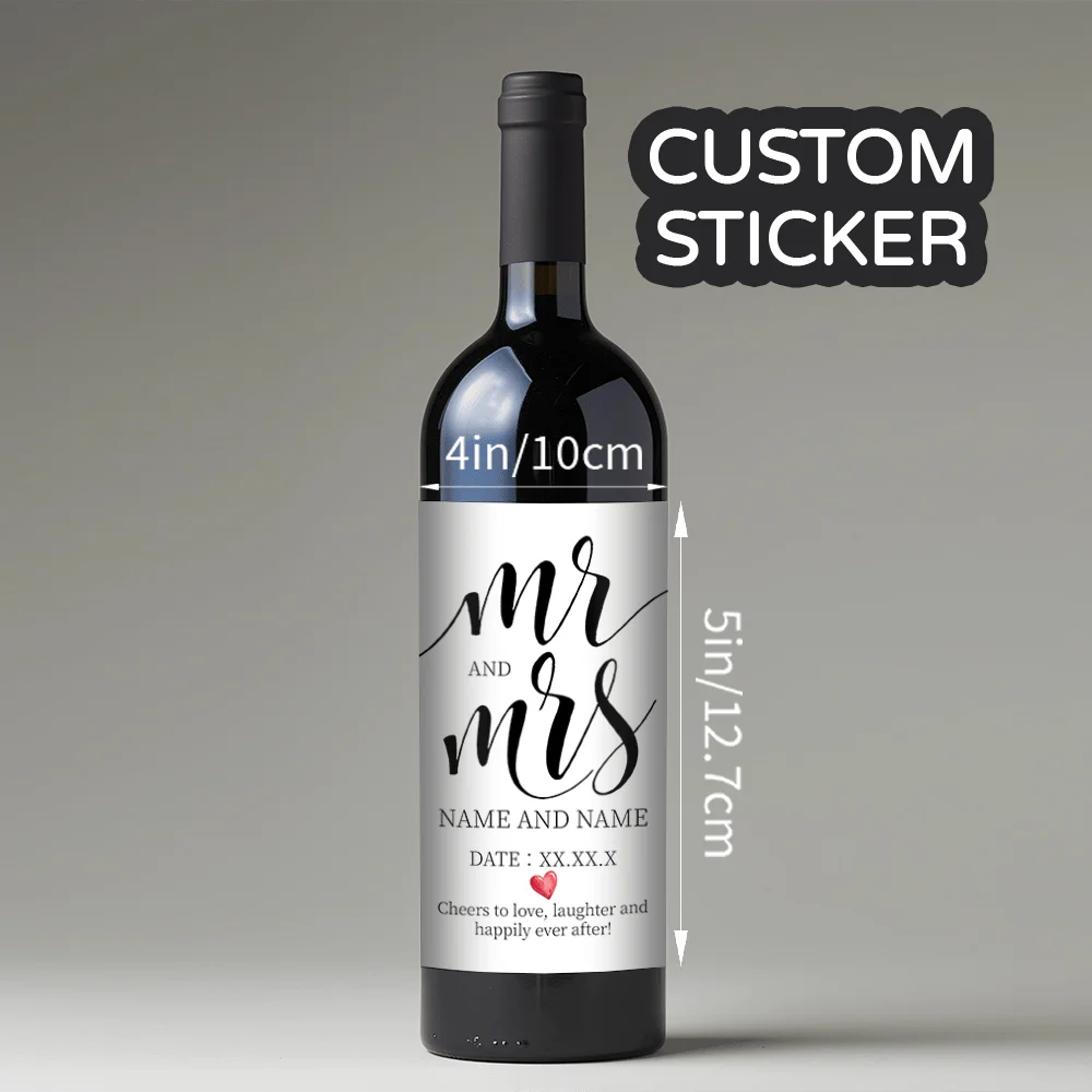 8/16Pcs 3.94X 5.0inch Customizable Wedding Wine Bottle Labels, Editable Personalized Wine Labels, Printable Sticker Labels, Custom Wine Labels, Mr. and Mrs. Wine Labels