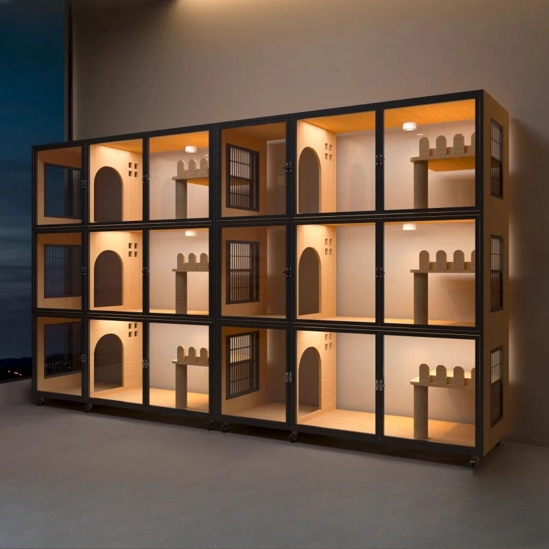 

Solid wood cat cage cat cabinet three-layer pet display cabinet glass