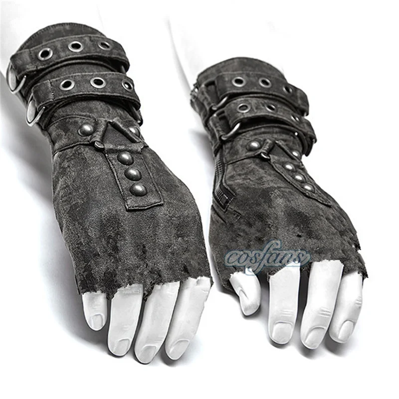 Medieval Men Cosplay Retro Gloves Steampunk Men Arm Guard Rivet Gloves Belt Buckle Adjustable Halloween Accessories