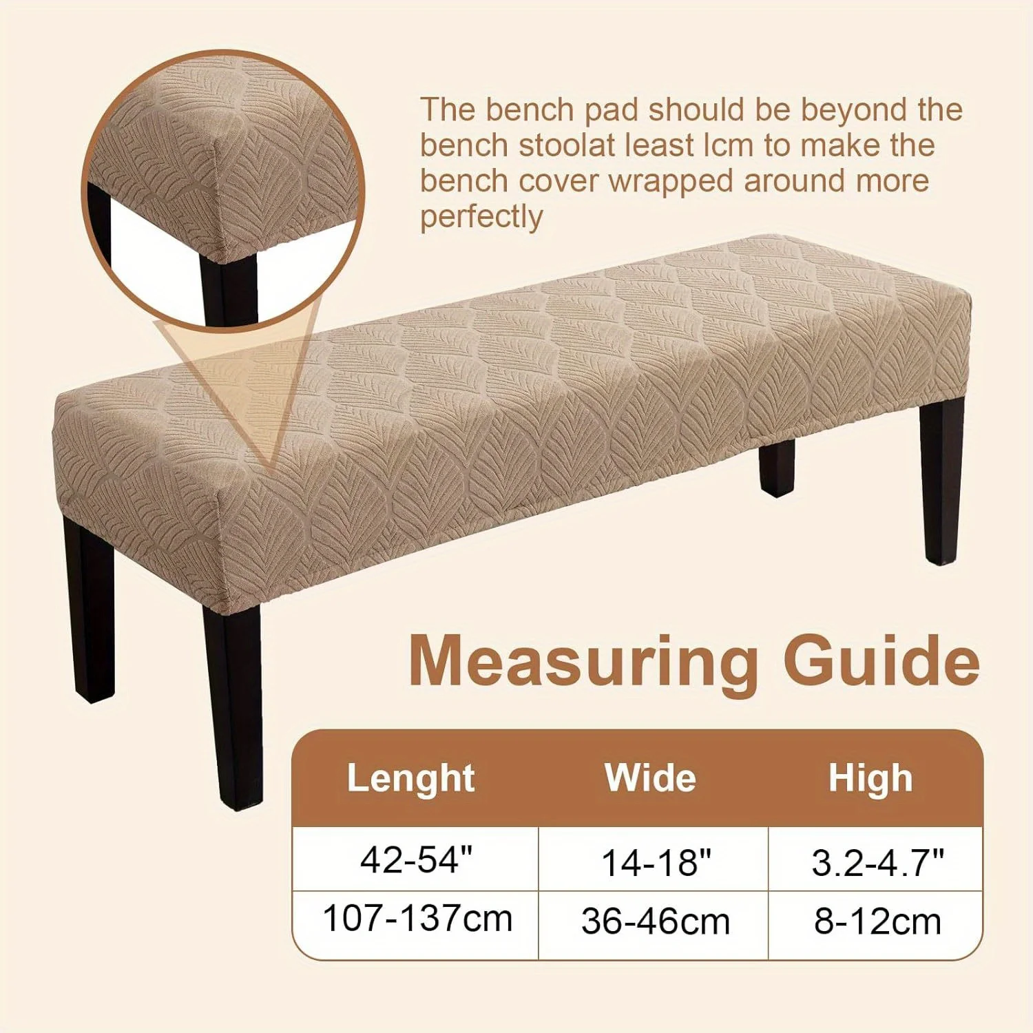 1Pc Waterproof Jacquard Texture Stretch Dining Room Bench Cover Spandex Washable Soft Removable Bench Slipcovers Bench Covers