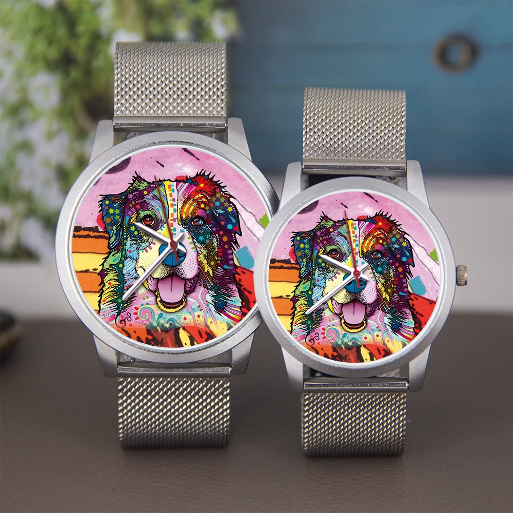 Jam Tangan Souvenir Hitam Rose Gold Custom 45/38 mm Universal untuk Pria dan Wanita, Jam Quartz Desain Anjing, Gelang Perak, Hadiah Jam