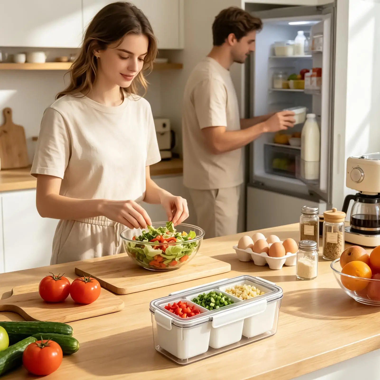 Berry Containers For Fridge 3 Compartments Minced Garlic Box Removable Draining Design Airtight Vegetable Storage Containers For