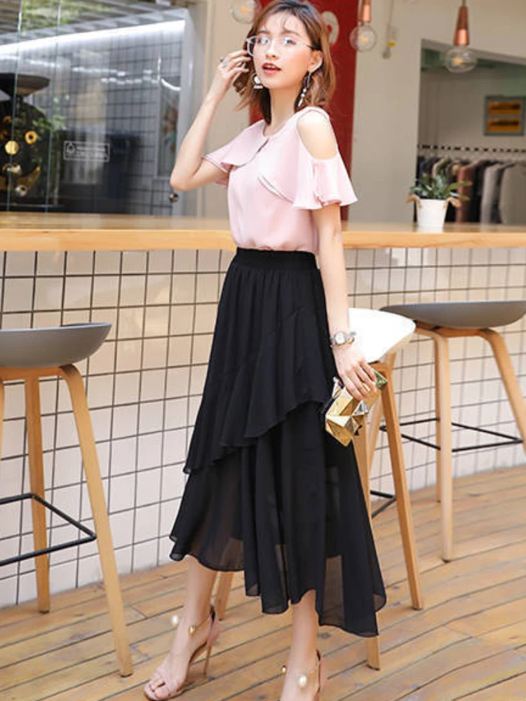 

Chubby Women's Skirt Ruffle Chiffon Female Skirts Harajuku Y2k Vintage Offer Aesthetic Hot Cheap Streetwear New In Casual A Line