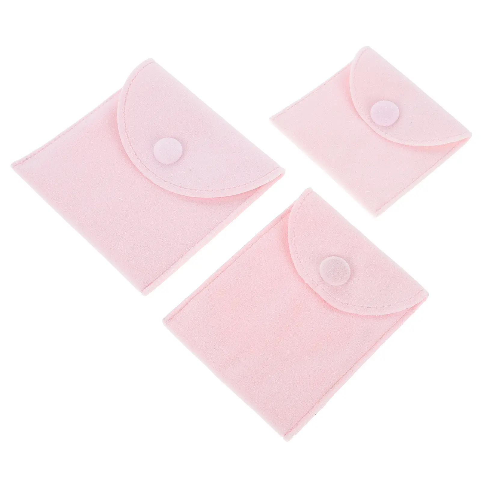 

3Pcs Compact Jewelry Storage Pouches with Snap Button for Travel Home Organization Small Items Protection Pink Design