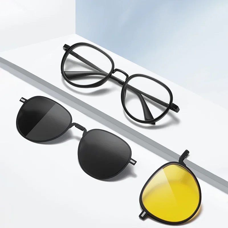 

KIZN солнцезащитные очки в оправе 3-в-1 для близорукости, поляризационные классические мужские очки по рецепту с магнитным зажимом, оптические очки на заказ для женщин