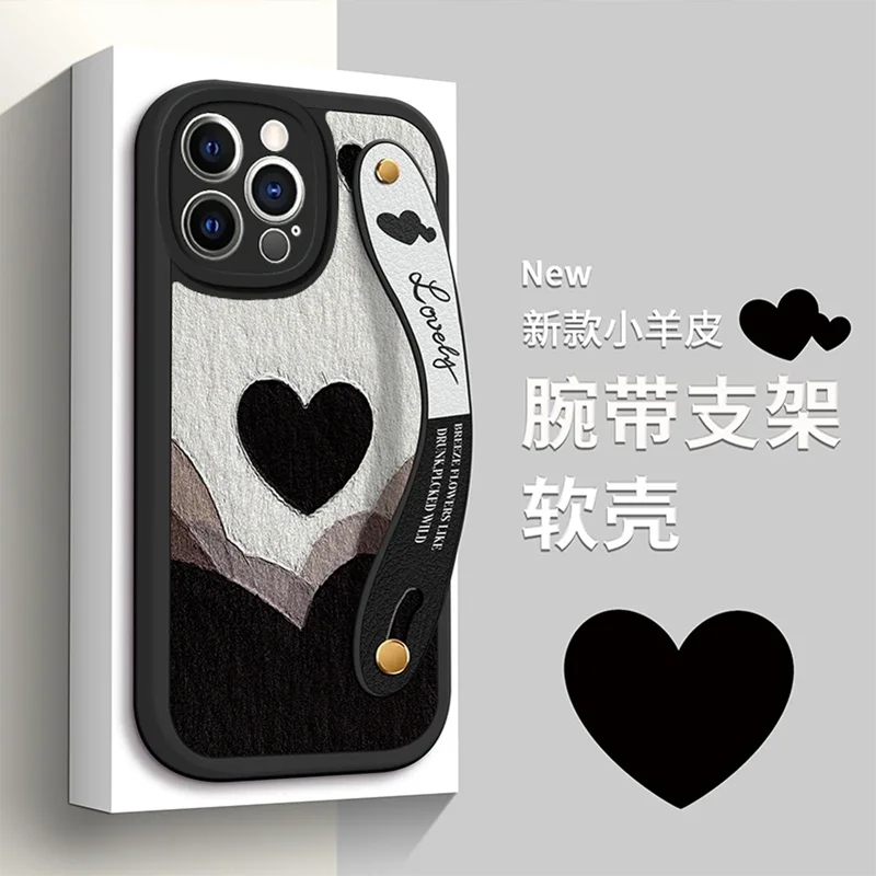 

Oil painting heart case for iPhone 14 15pro case wristband phone case for iPhone 13/12pro/11Promax/x xr/max Shockproof case new