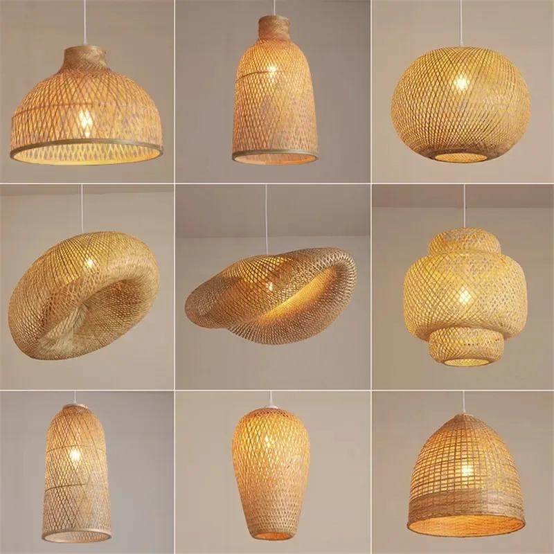 Mão Woven Bambu Lâmpada pingente, Rattan Luz, Lustre para Café, Restaurante, Sala de estar, Art Decor, Interior Pendurado Lâmpada