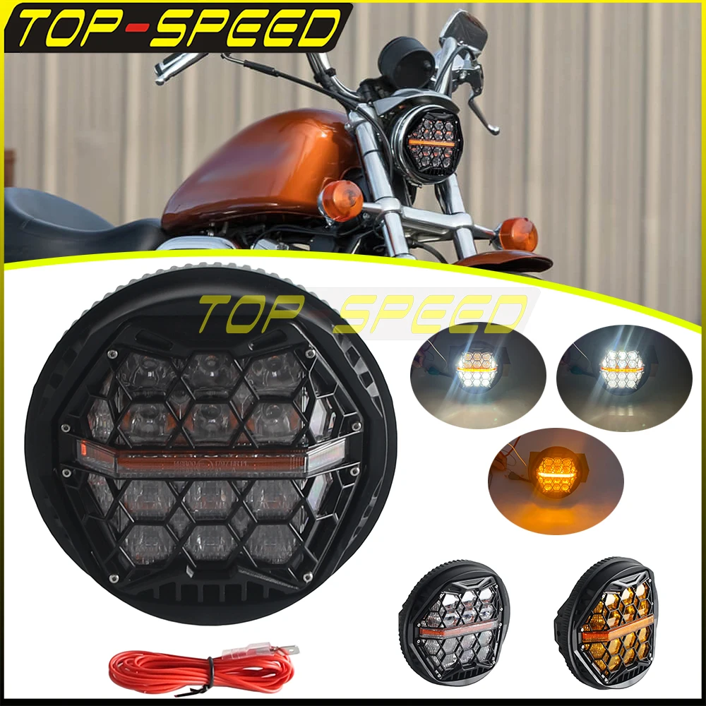 LED Motorbike Headlight High Low Beam Daytime Running Lamp IP67 Waterproof For Harley FXSTD XL1200C XL883C FXST FXR3 FXR4 FLSTSC