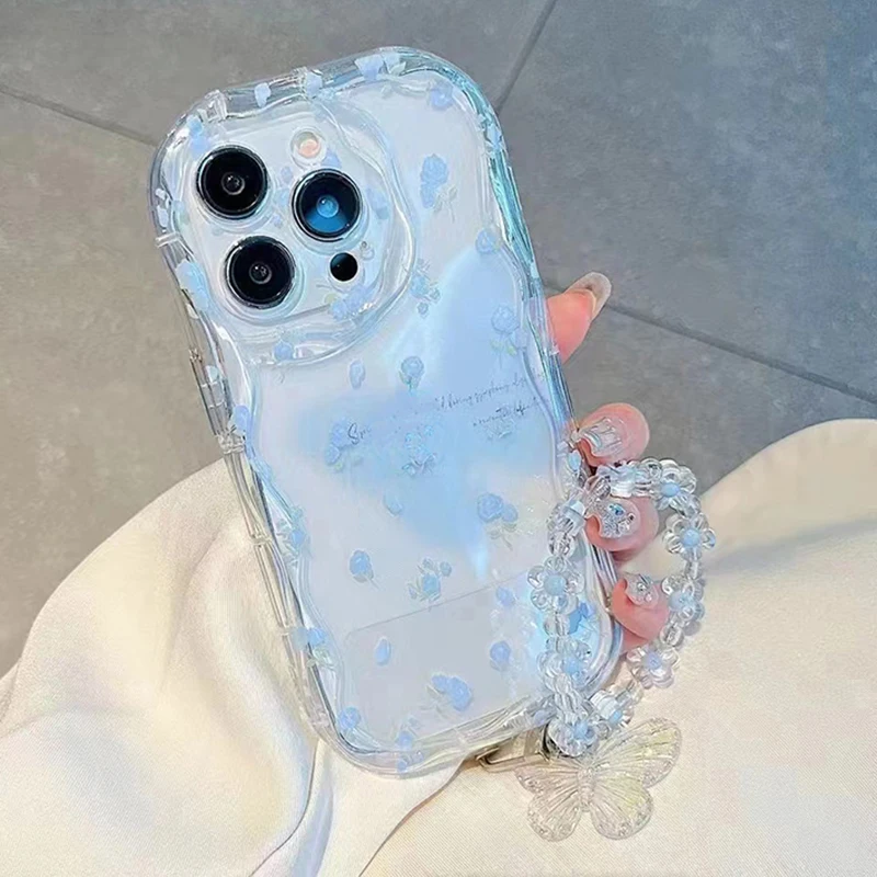 Rose Butterfly Chain Case For Vivo V30 V25E V27E V40 Pro V29 Lite Y51S Y53S V21E Y78 Y75 Y55 Y72 Y52 Y58 Y38 Y33 Y27S Y02S Cover