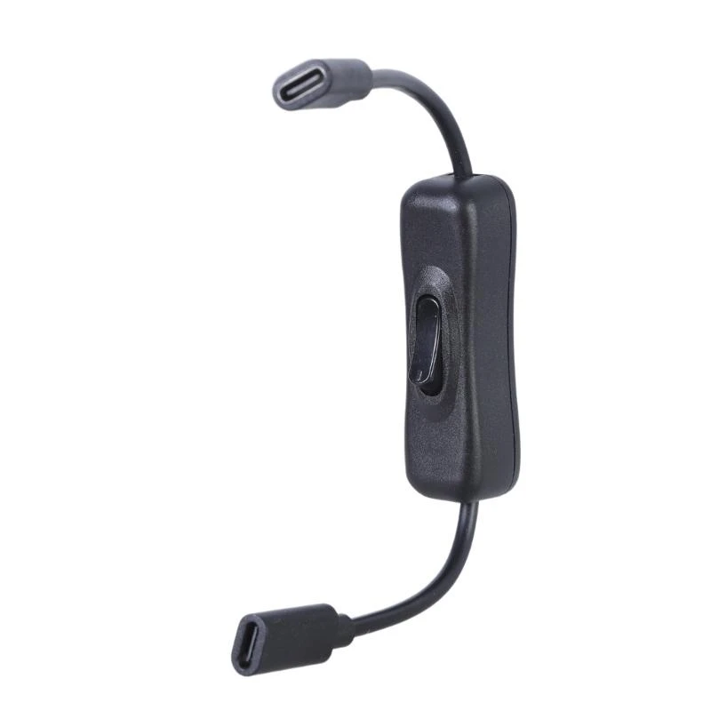 

652F Type C Extension Cable Wire with Power Switching Button, 480Mbps Data 5V3A Charging Cord for LED Light Fan Lamp Black