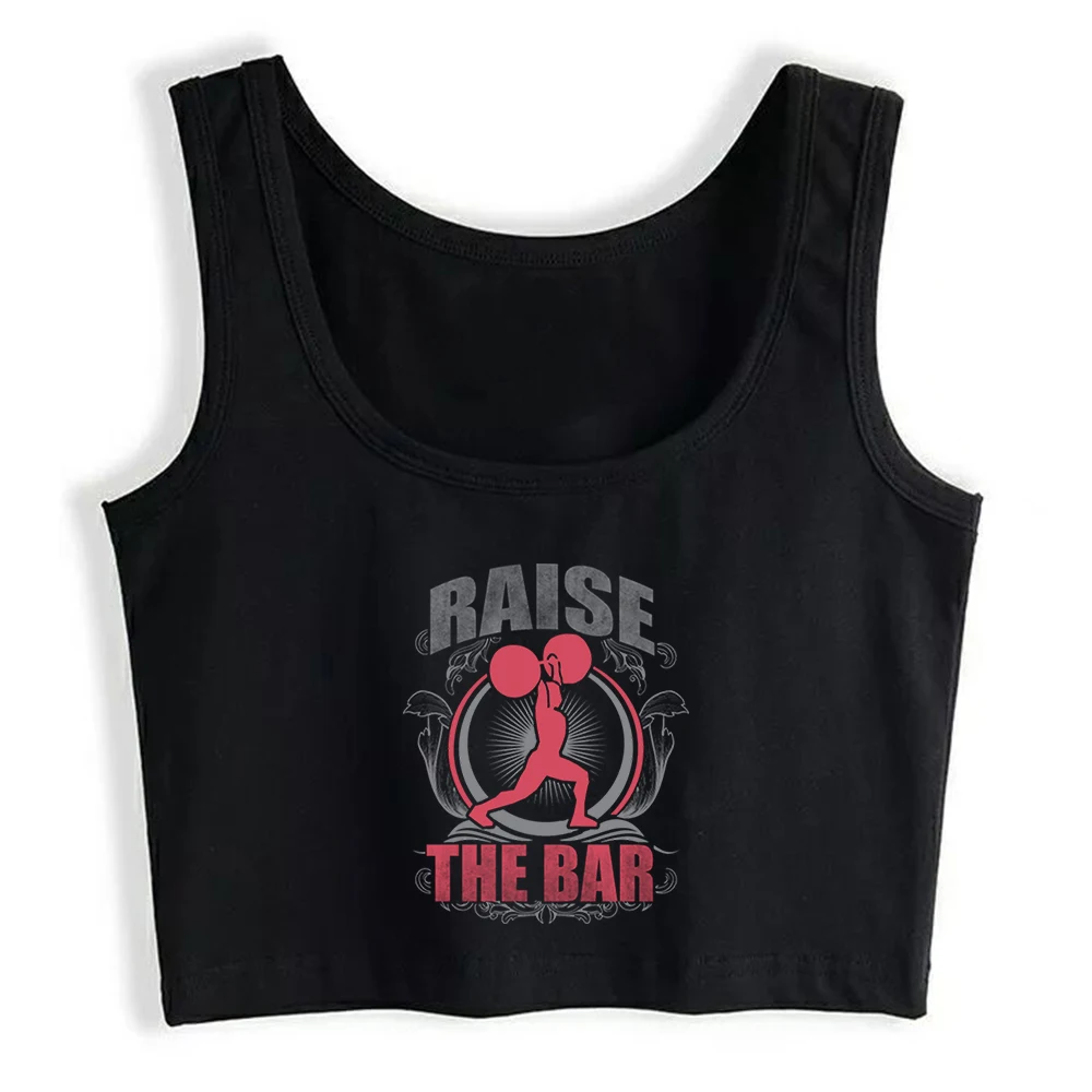 Raise The Bar Design Crossfit & Weightlifting Print Crop Top Women's Sports Fitness Training Tank Tops Gym Cotton Sexy Camisole