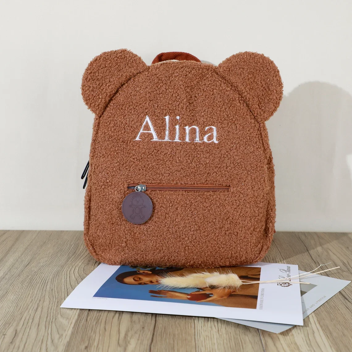 Personalised Baby Girls Backpack Cute Bear Plush Solid Color Baby Bag Custom Name Casual Backpack for Toddler Kids