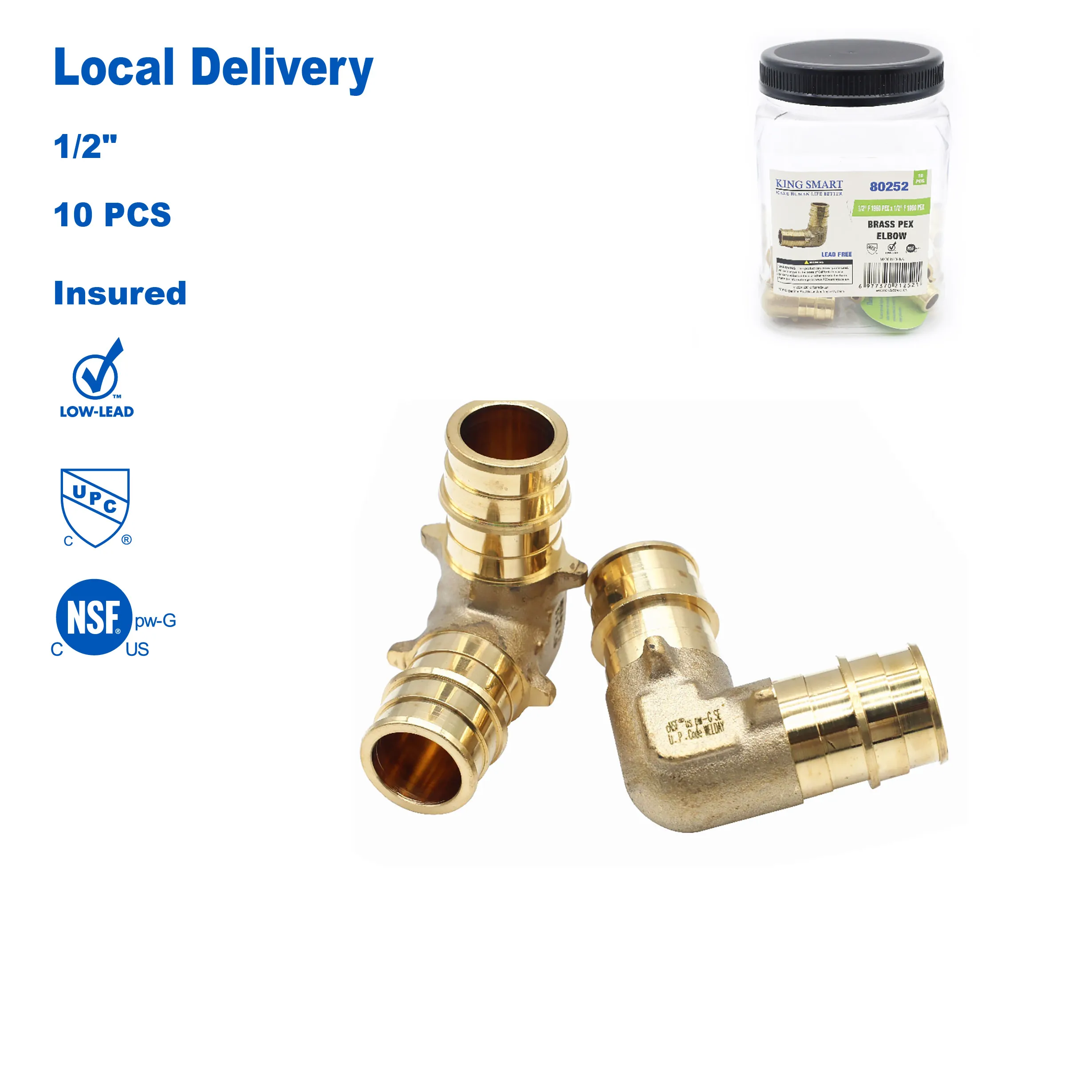 

KING SMART F1960/Wisbo/PEX A Expansion PEX 1/2" * 1/2" PEX Elbow; 10Pcs/Case; Lead Free Brass; 80252