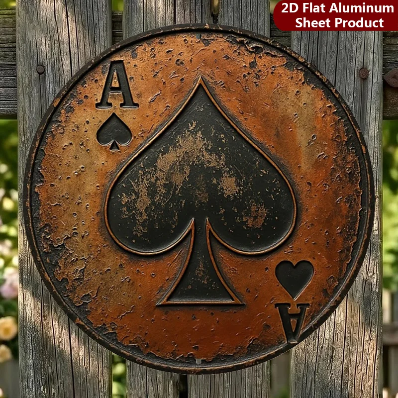 2D Flat 1-Piece Pack Country Metal Sign Shovel-Shaped Metal Wall Decor Poker-Themed Decorative Sign Suitable for Garage