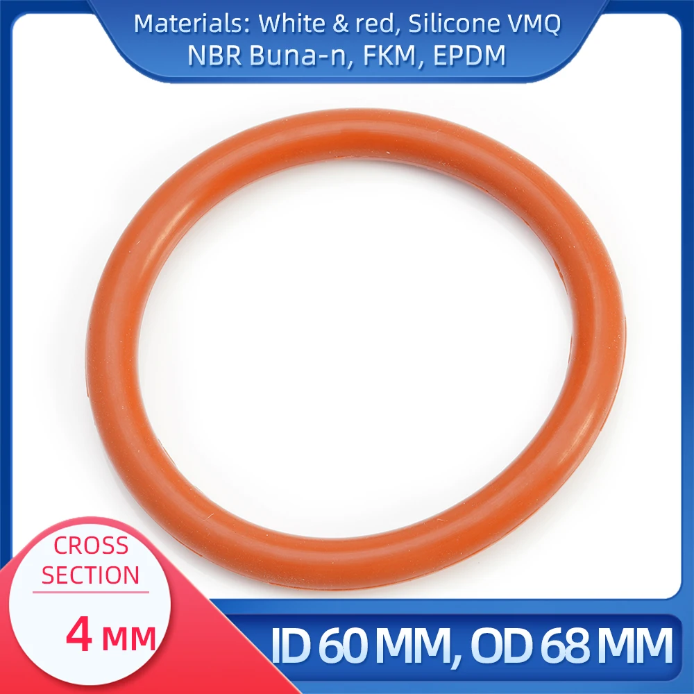 

O Ring CS 4 mm ID 60 mm OD 68 mm Material With Silicone VMQ NBR FKM EPDM ORing Seal Gask