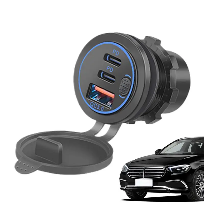 

USB C Car Charger Safe Fast Charging Powersports Battery Chargers Stable USB Charger For Cars RVs Atvs Motorcycles And Boats