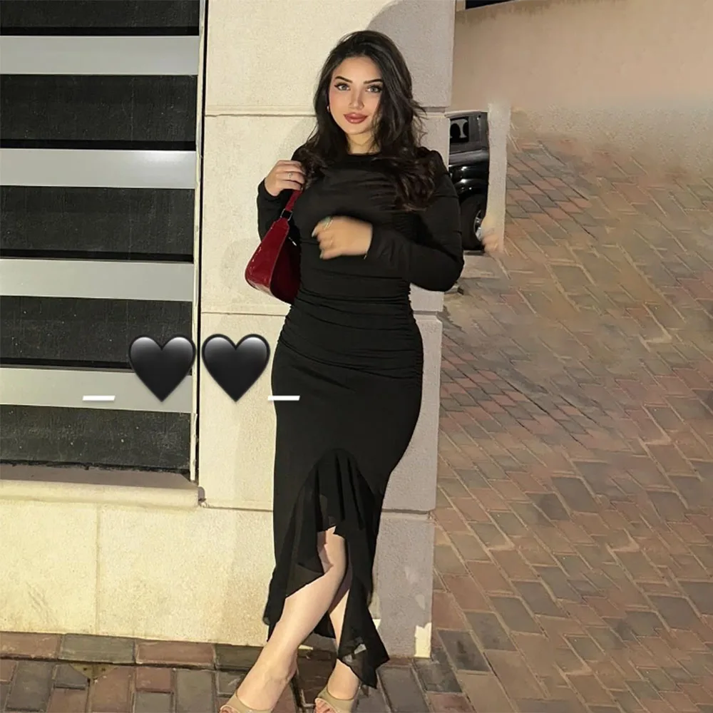 Abiti da festa di nozze in tulle nero personalizzati di alta qualità alla caviglia maniche lunghe Abiti Para Bodas Mujer Invitada فسات
