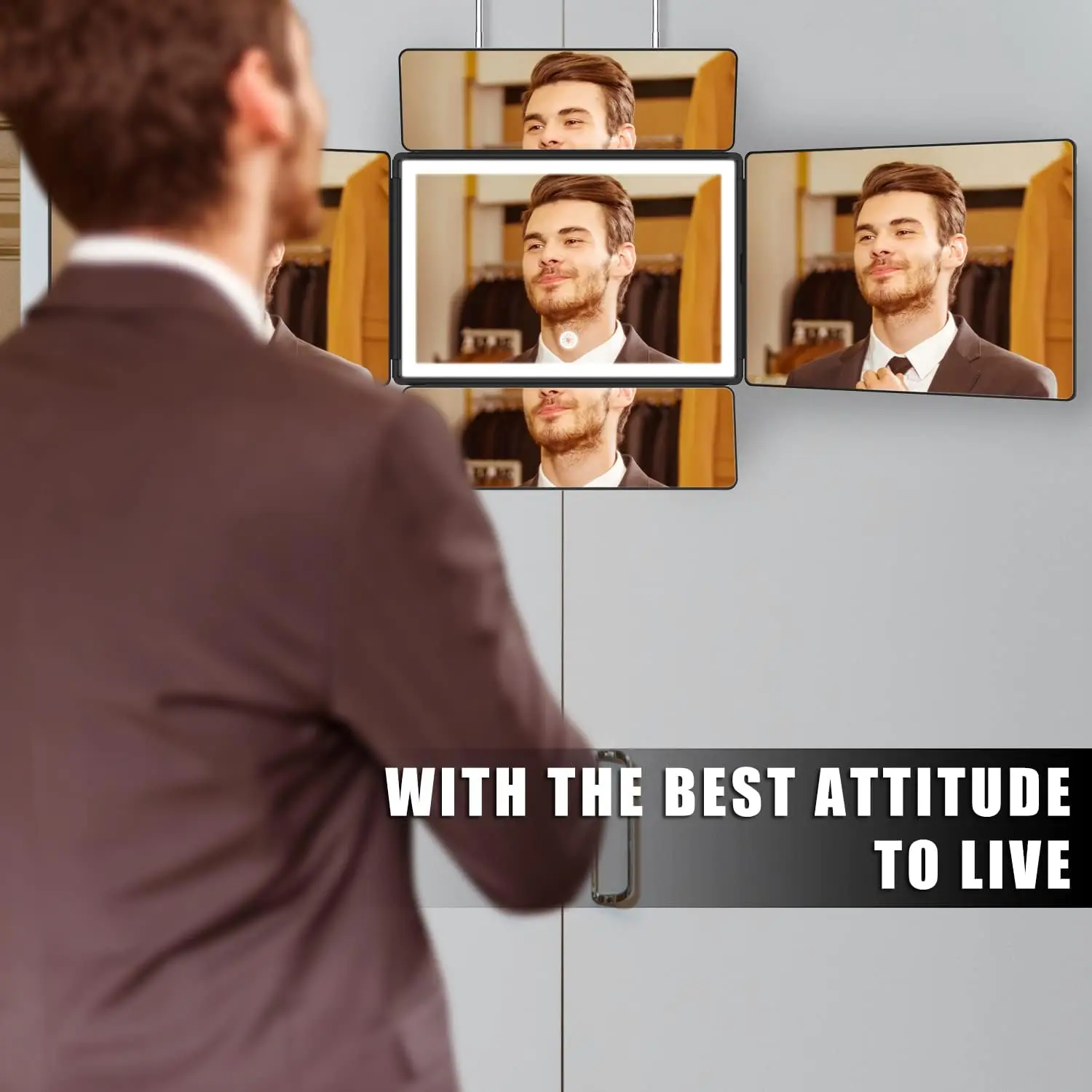 مرآة بخمسة اتجاهات، مرآة شعر متعددة الوظائف - رؤية بخمسة جوانب، مصابيح LED USB، زجاج مضاد للضباب، سهل الاستخدام في أي مكان #6