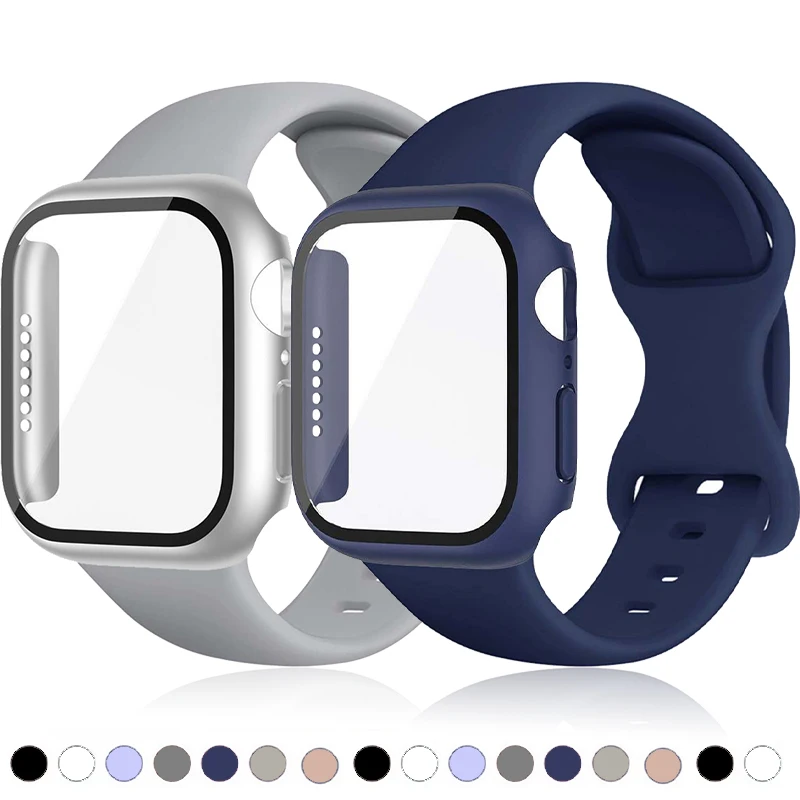 Couvercle de protection d'écran pour Apple Watch, verre, étui, bracelet, 45mm, 44mm, 41mm, 40mm, 38mm, 42mm, iWatch Series 9, 8, 7, 6, SE, 5, 4