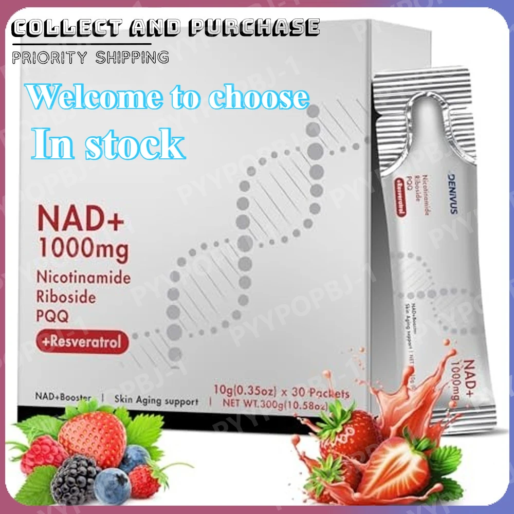 

1000mg High-Potency NAD+ Liquid Supplement Berry Flavored Beverage Boosts Cellular Energy 30 Packs Per Box