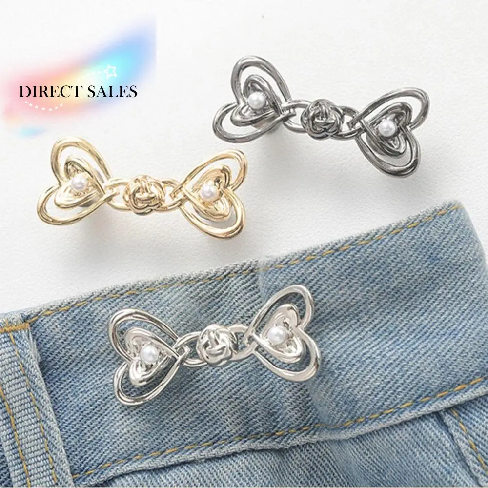 

Chinese Knot Love Button Tightener Button Clasps Waist Buckle Jean Fit Tighten Buckles Adjustable Silver