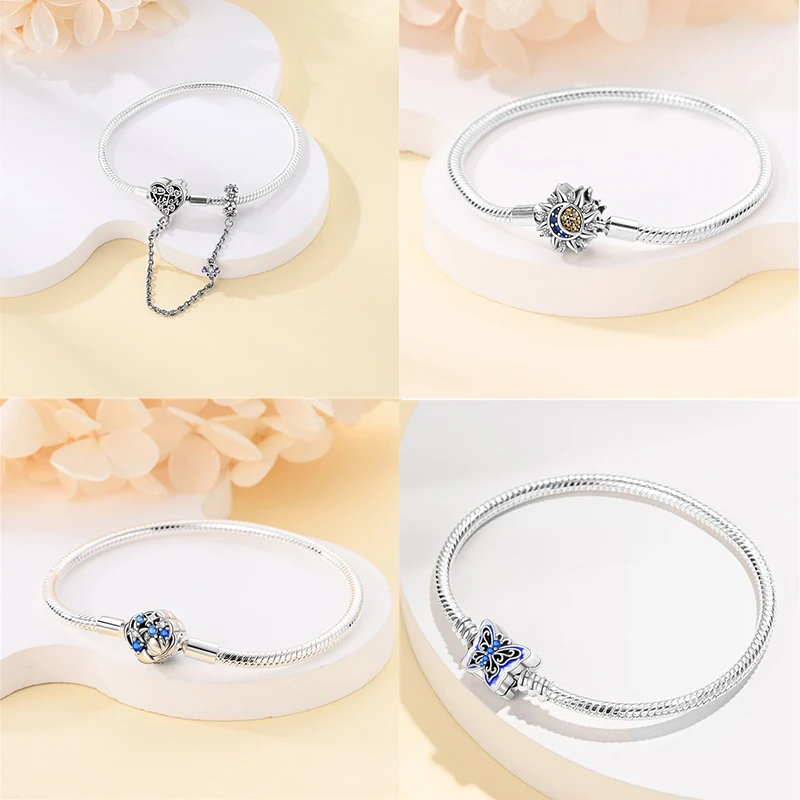 Real 925 Sterling Silver 17-20CM Butterfly Pet Ocean Starry Sky Original Bracelet Fit For Wedding Fine Jewelry DIY Making