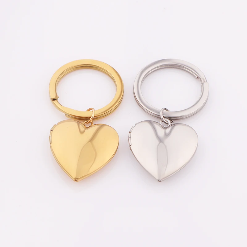 Stainless Steel Love Heart Photo Frame Memory Locket Keychain Mirror Polished Love Heart Charms Can Open Pendant