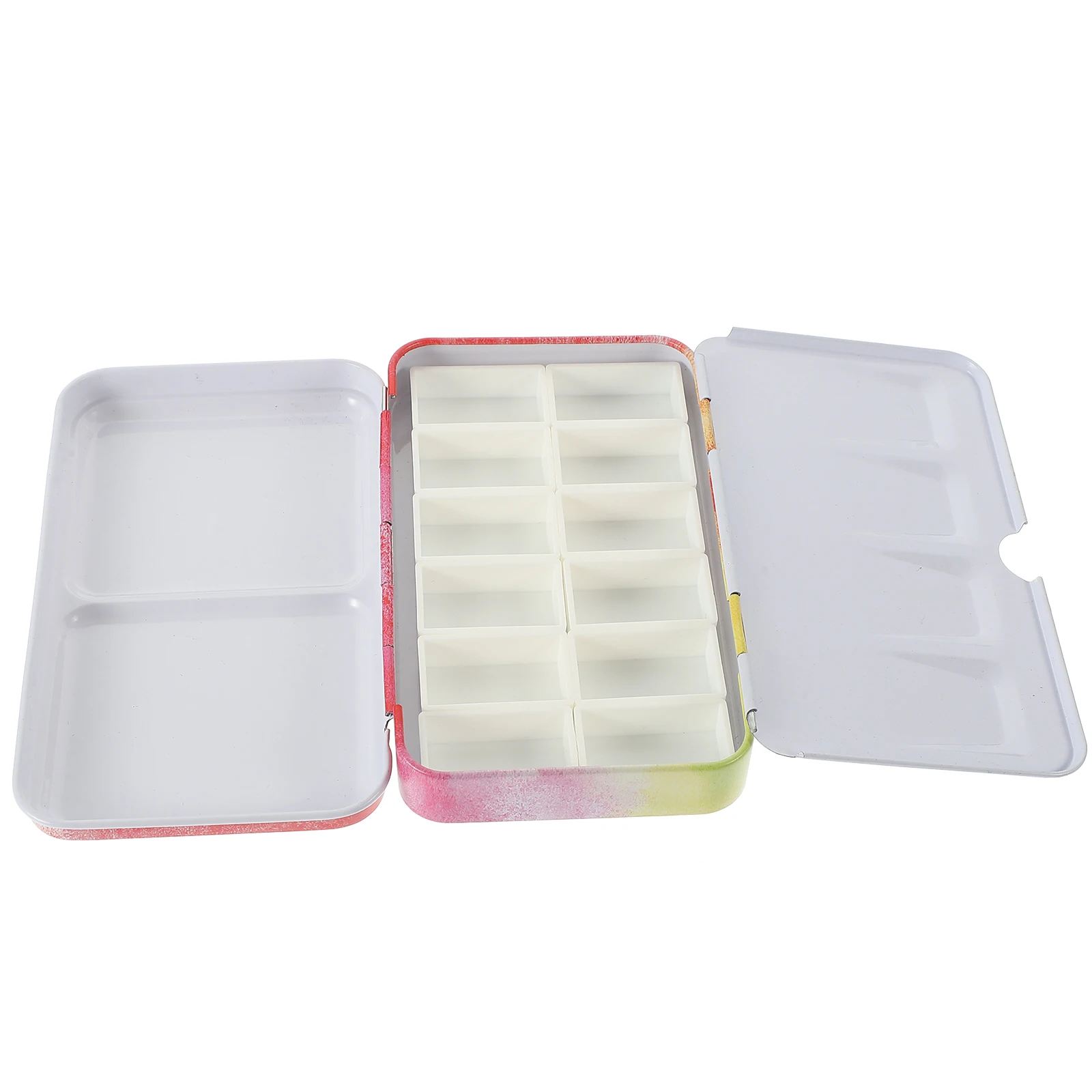 ที่ว่างเปล่าสีน้ํา Palette 12x3.2ML ช่องสีชมพูสีเหลืองดีบุกสีผสมถาด Pigment กล่องสีผสมแผ่น