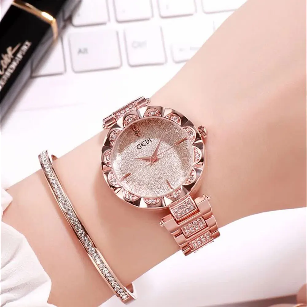 GEDI Women's Fashion Starry Sky Niche Luxury Alloy Wristwatch Waterproof Quartz Watch Adjustable Strap watches for woman