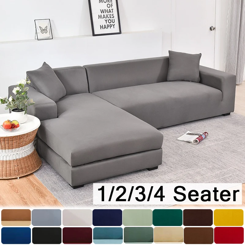 

High Elasticity Faux Milk Silk Sofa Covers for Living Room Spandex Sectional Corner Sofa Slipcovers 1/2/3/4 Seater Housse Canapé