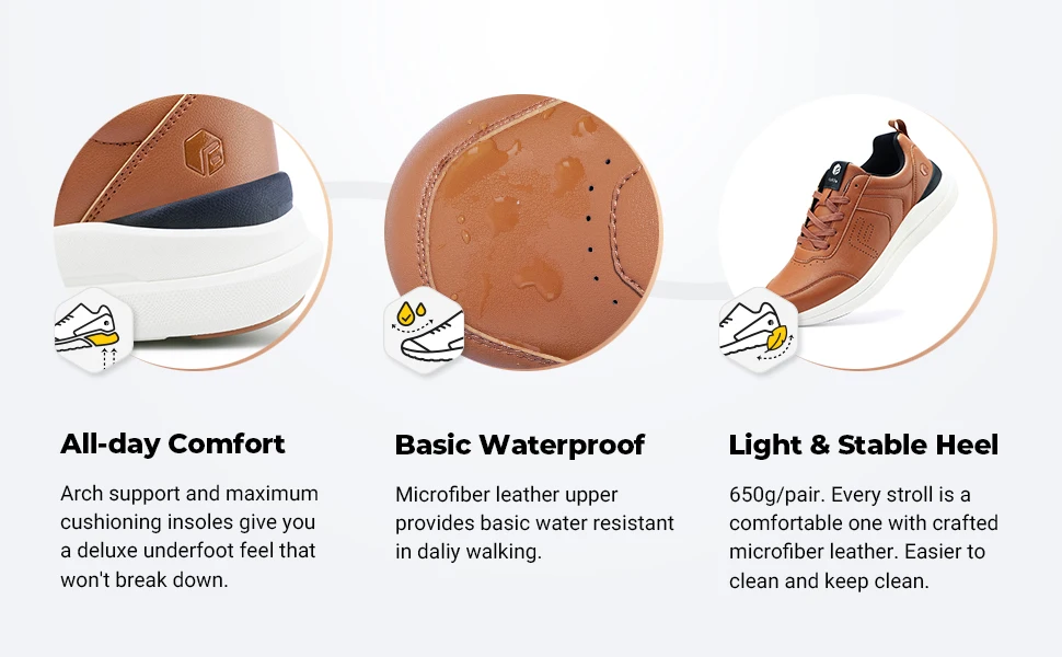 FitVille Herren-Freizeitschuhe aus Leder, breite Wanderschuhe, leicht, für geschwollene Füße, lindert Fußschmerzen – Detail 9