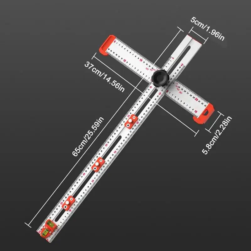 Woodworking 2-in-1 Punching Positioning Ruler T-Shaped Ruler Multifunctional Angle Ruler,Aluminum Alloy Marking Measuring Tool
