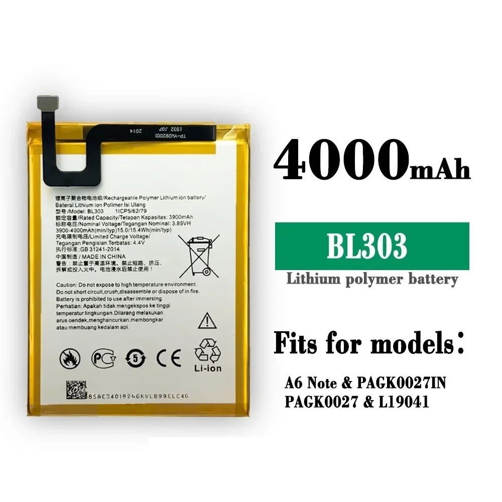 

BL303 Новый сменный аккумулятор емкостью 4000 мАч для Lenovo A6 Note PAGK0027IN PAGK0027 L19041 BL-303 Последняя батарея + бесплатные инструменты