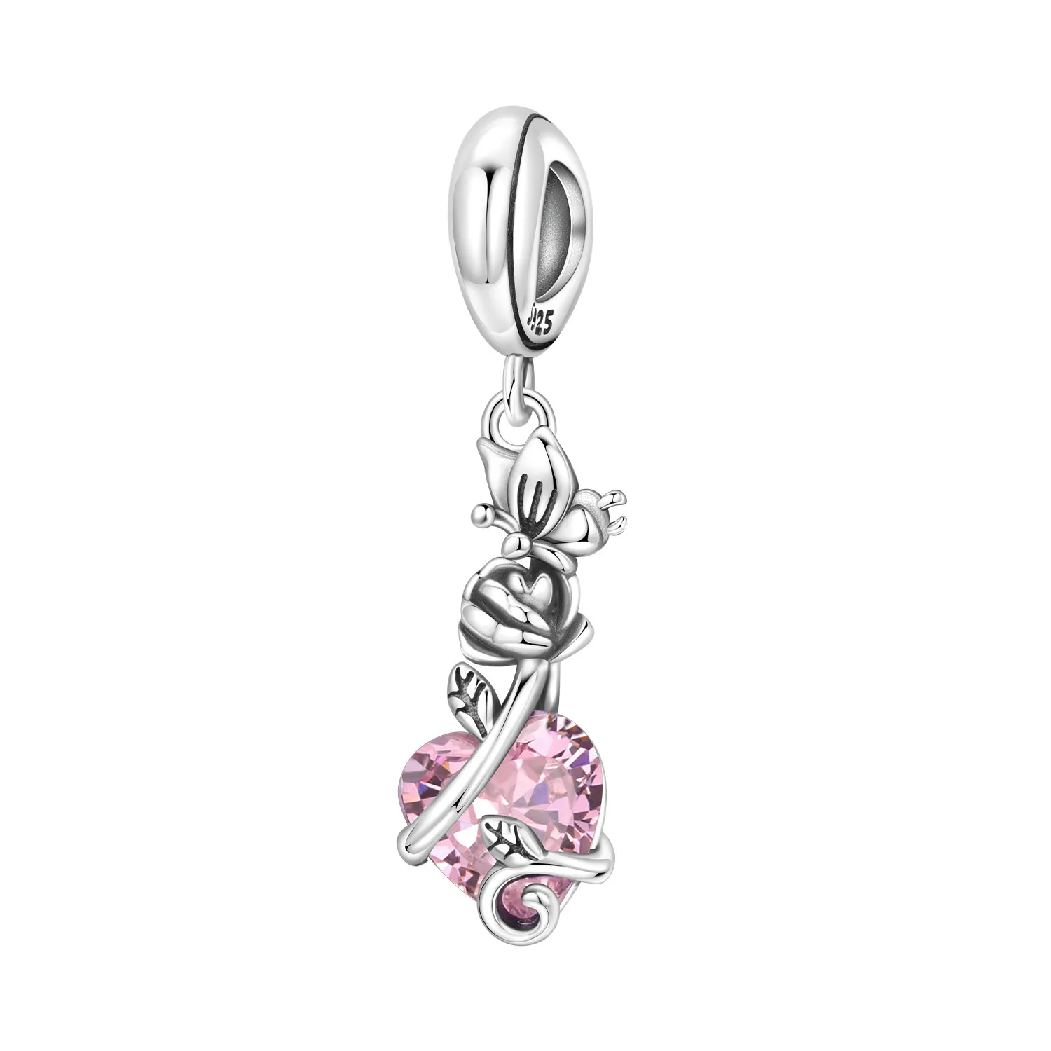 925 Sterling Silver Flowers Plant Elements Blooming Iris Pendant Charms