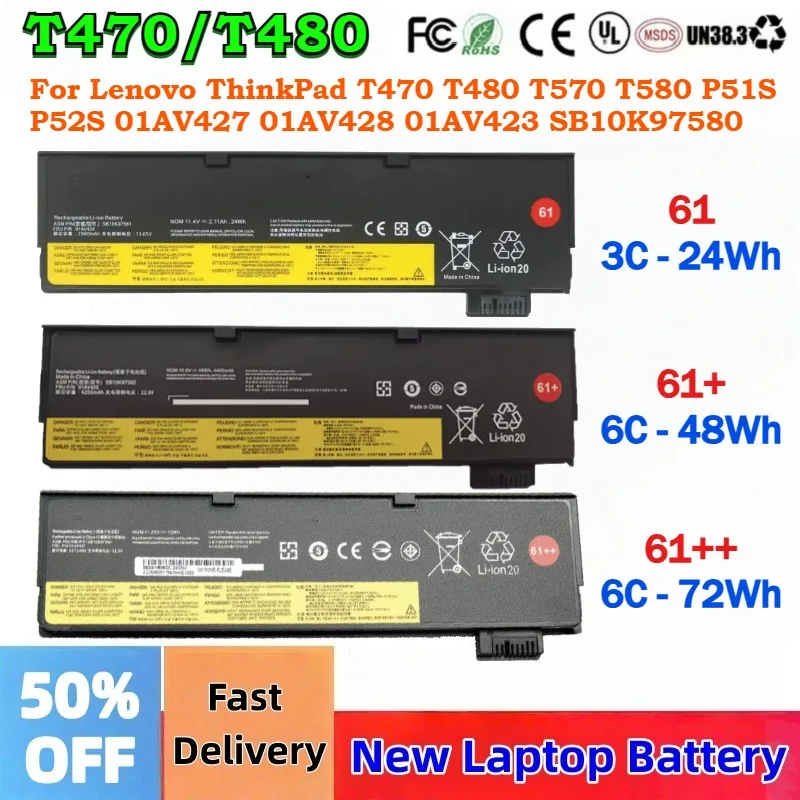 

Upgraded Laptop Battery for Lenovo ThinkPad T470 T480 T570 T580 P51S P52S 01AV427 01AV428 01AV423 SB10K97580 61++