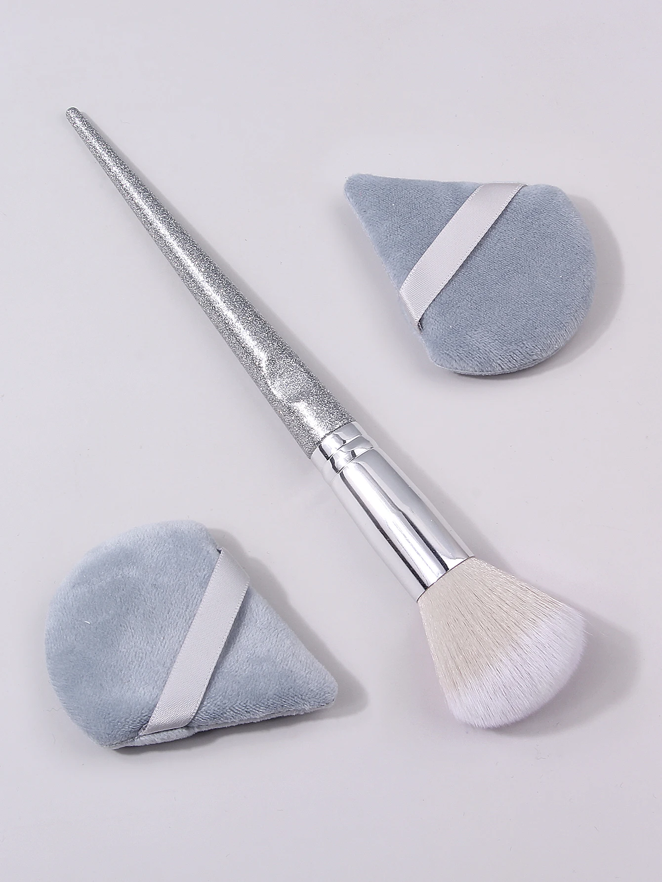 3PCS Large Powder Brush With Triangle Powder Puffs, Ergonomic Glitter Handle, Loose Powder Setting Cosmetic Makeup Tools