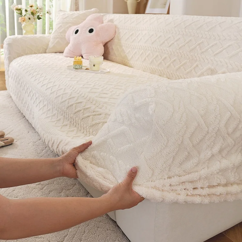 Plush Fabric Sofa Covers for Living Room 1/2/3/4 Seats Elastic Stretch Couch Cover L Shaped Sofa Slipcover Furniture Protector