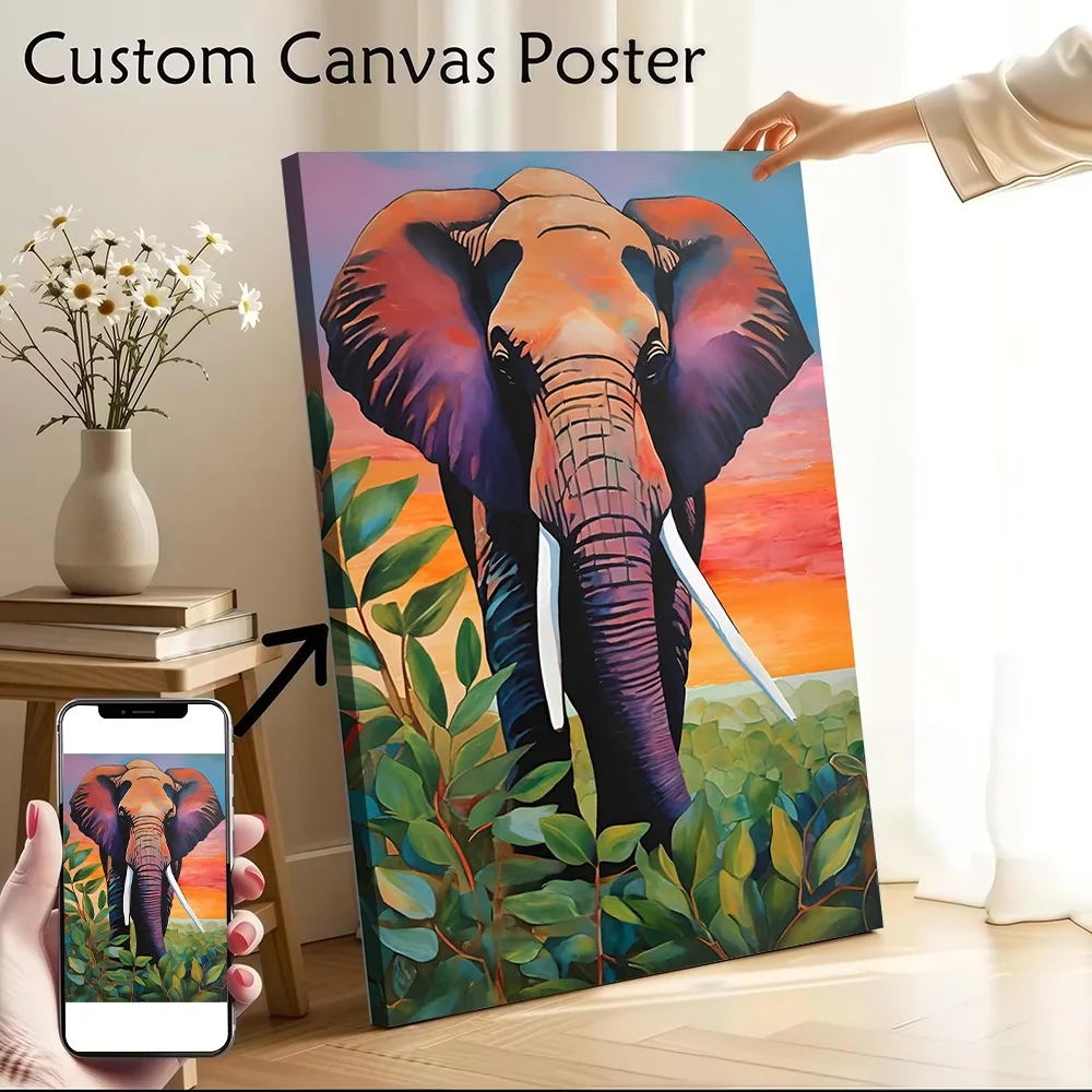 Elephant Painting Printed Canvas Poster Personalized High Quality Wall Art Paintings for Gamer Decoration Wand Deko Home Decor