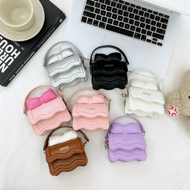 

2024 Kids Small Shoulder Bag Crossbody Bag Children's Handbag For Girl Cute Bow Mini Bag Baby Coin Pouch Child Purse Hand Bag