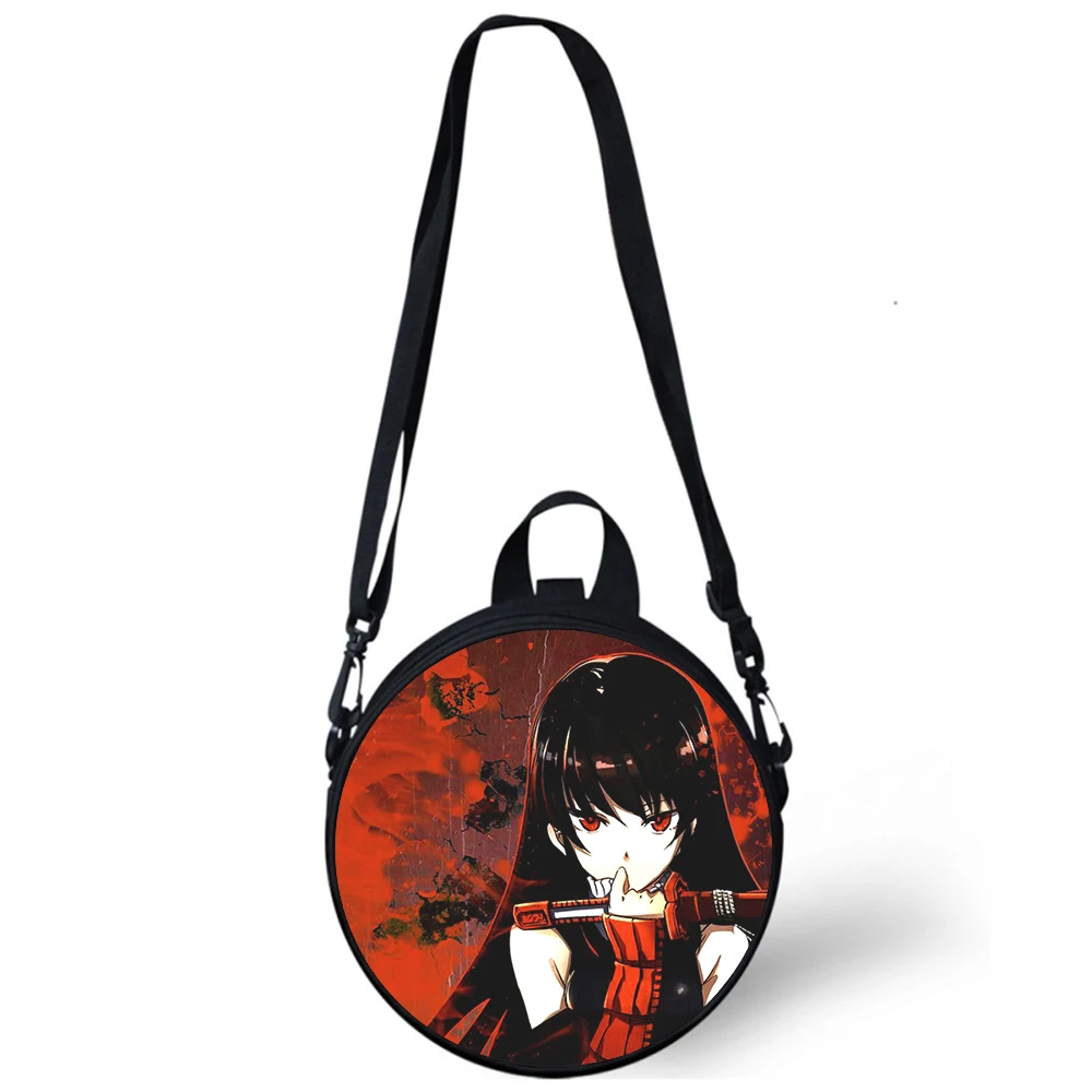 Anime akame ga criança saco do jardim de infância 3d impressão crossbody sacos de ombro para a escola feminina mini redondo bagpacks rugtas saco