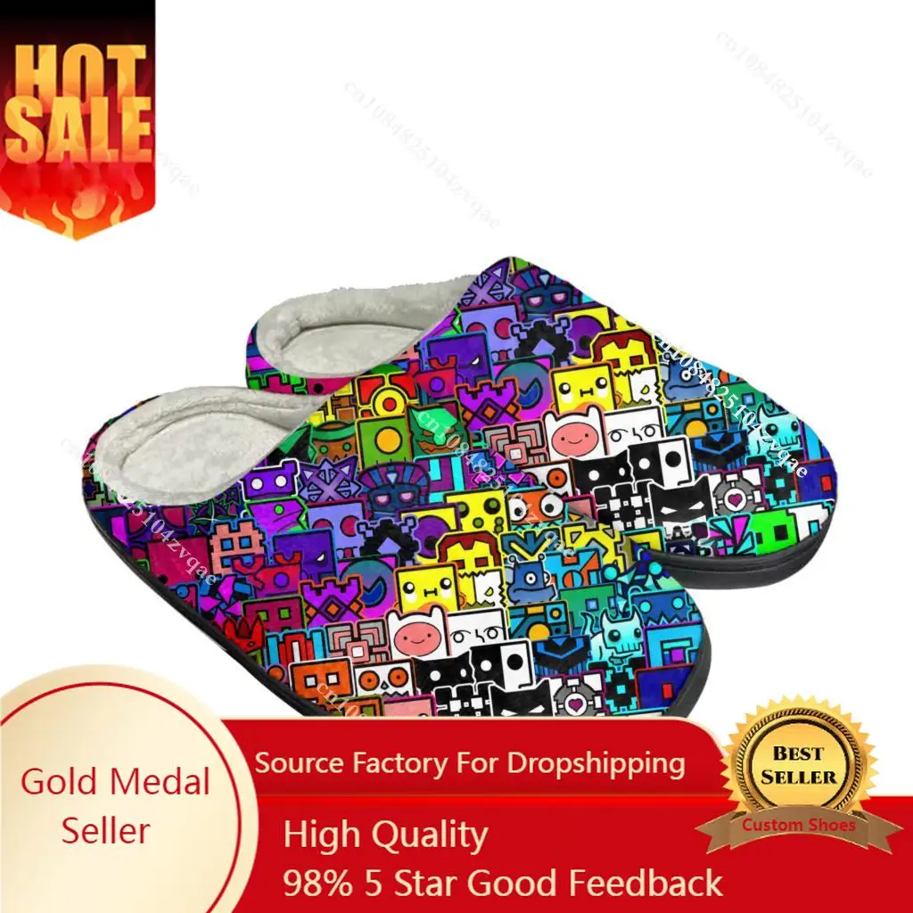 

Geometry Dash Home Cotton Slippers Cartoon Game Mens Womens Teenager Plush Bedroom Casual Keep Warm Shoes Tailor Made Slipper