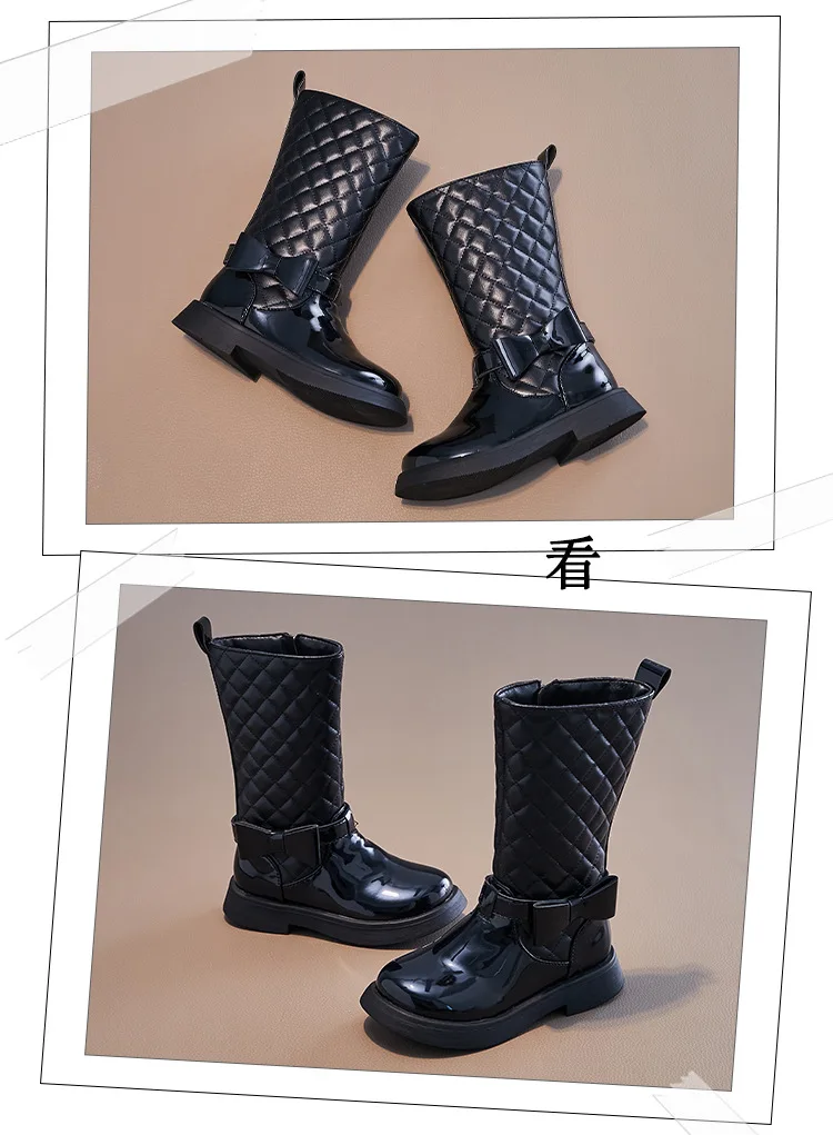 Herbst-Winter-Kurzstiefel mit Karomuster, rutschfester, weicher Sohle, für Mädchen, mit Reißverschluss, Fleece-Futter, lässige Stiefel, bequem, warm, für Kleinkinder, mit Schleife, für Kinder. – Detail 8