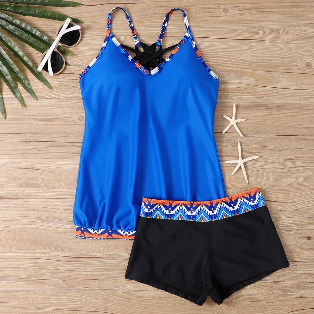 Bikini da donna Beach Resort Stampa abbagliante Sport Piscina Costumi da bagno Cinghie incrociate sexy di alta qualità Senza spalline Tankini S-6XL