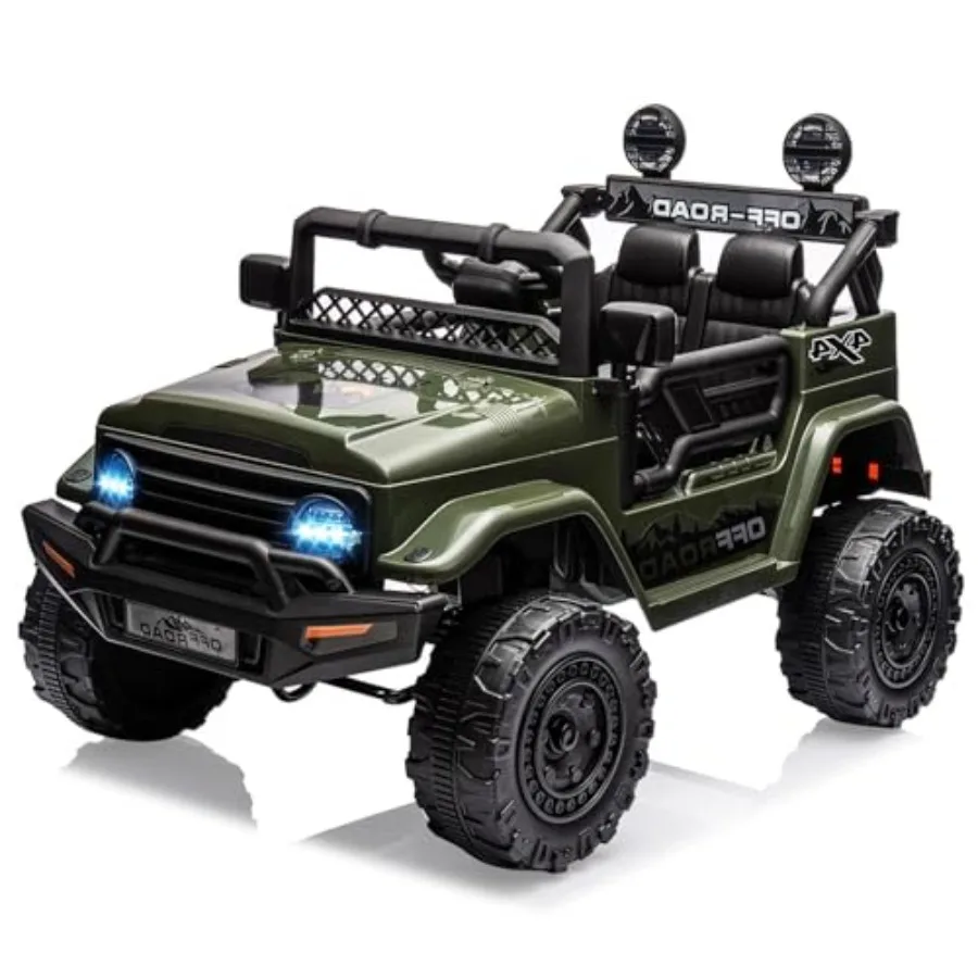 

12V Ride On Truck Car for Outdoor Play - Steel Frame Red Spring Suspension 3 Speeds LED Lights Bluetooth Music Parent Remote Br